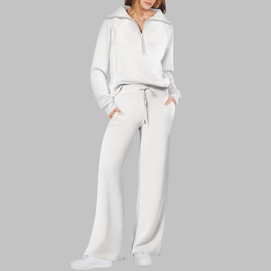 Uday | Comfy Half Zip Sweatshirt and Wide Leg Pants Set