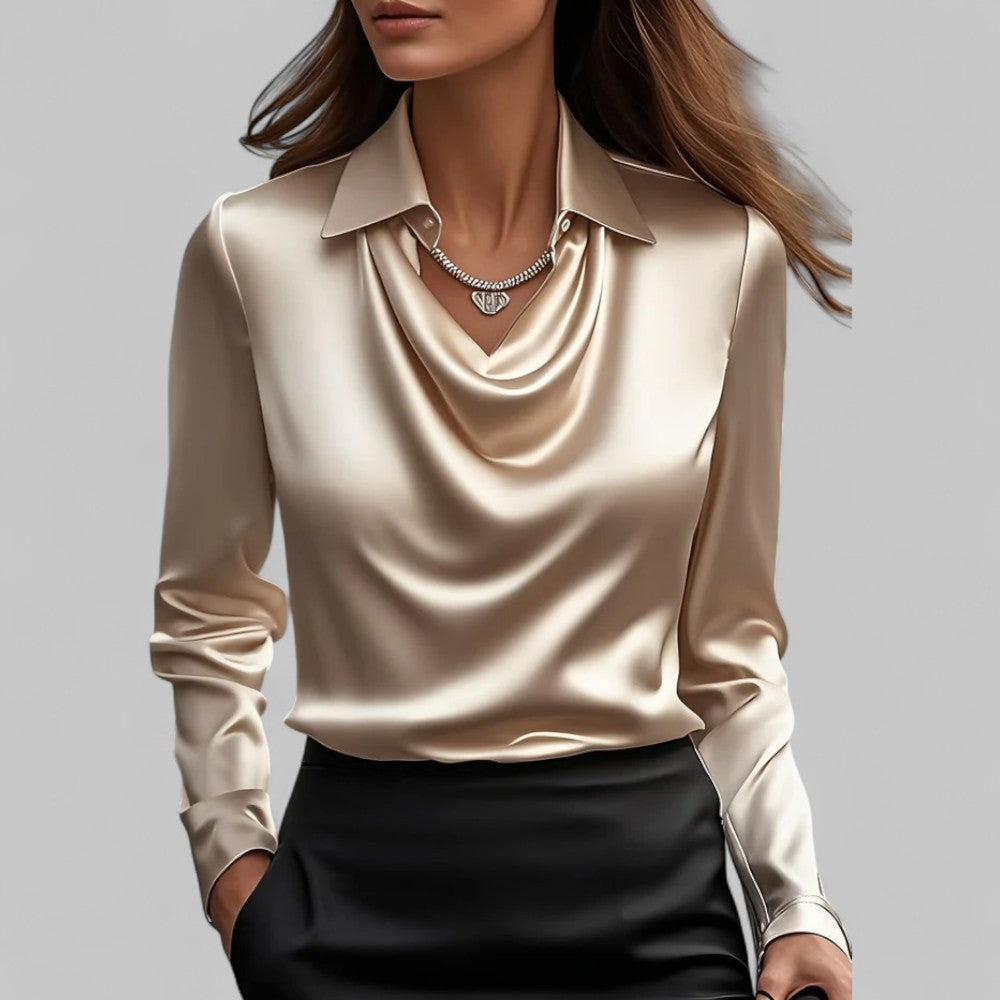 Rose | Women’s Draped Neck Long Sleeve Satin Blouses