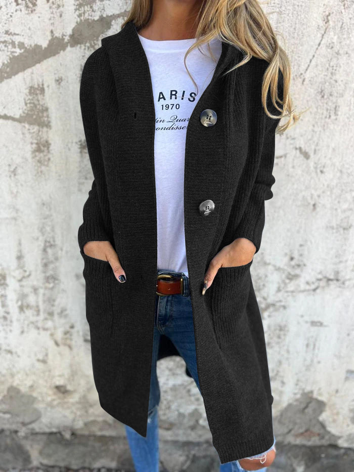 Veronica | Women's Hooded Longline Knit Cardigan with Button Front