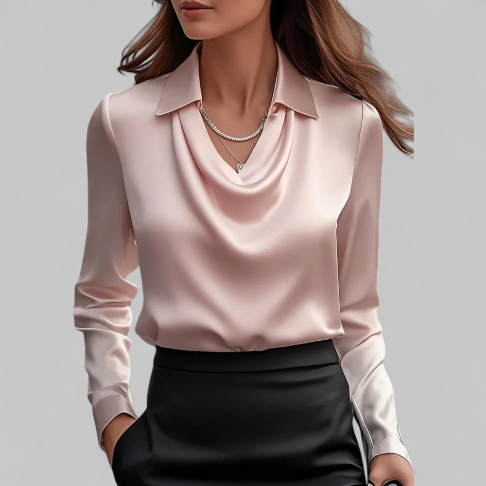 Rose | Women’s Draped Neck Long Sleeve Satin Blouses