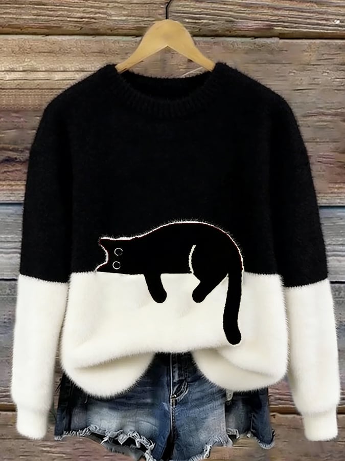 Aileen™ | Elegant Cat Print Oversized Sweater