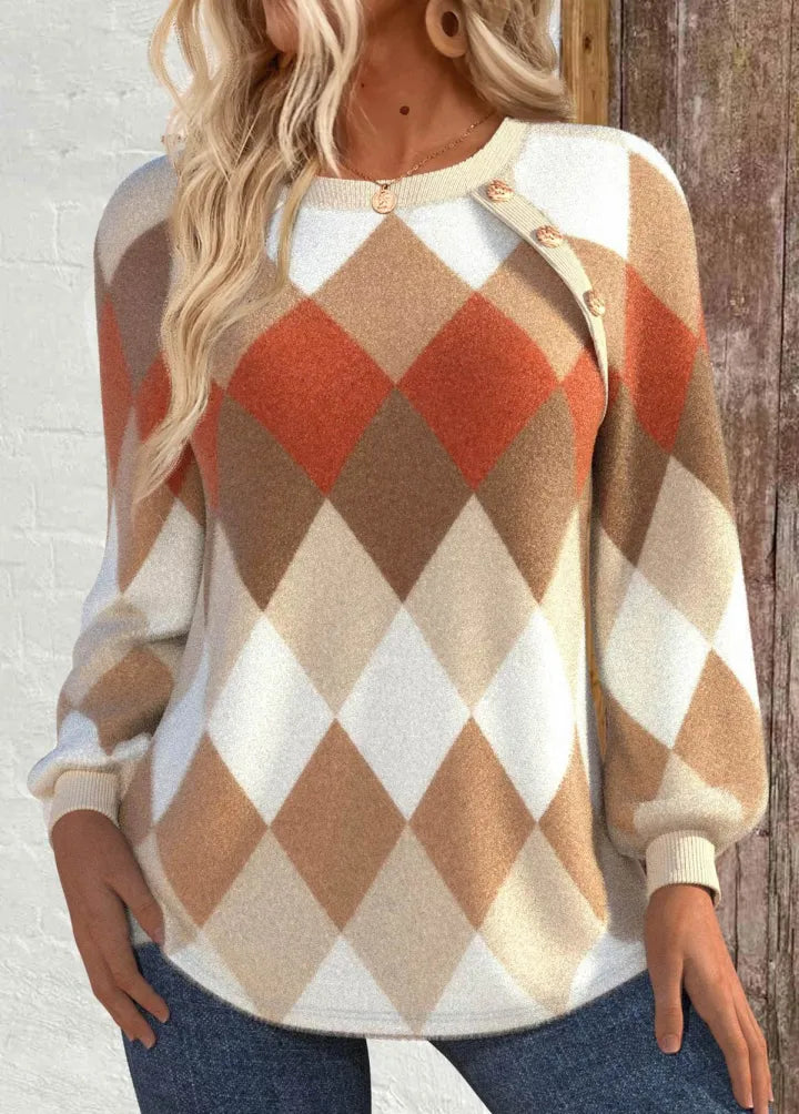 Shela | Checkered Knit with Button Detail Sweater