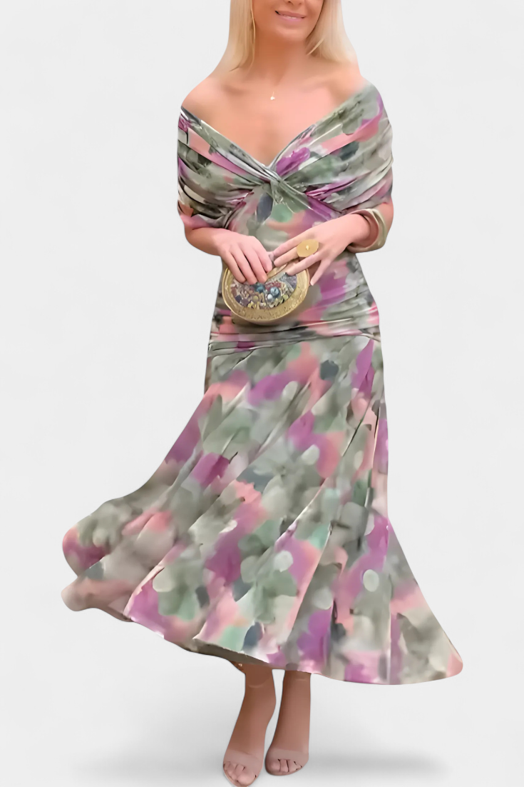 ABIGAIL | LONG FLORAL V-NECK DRESS