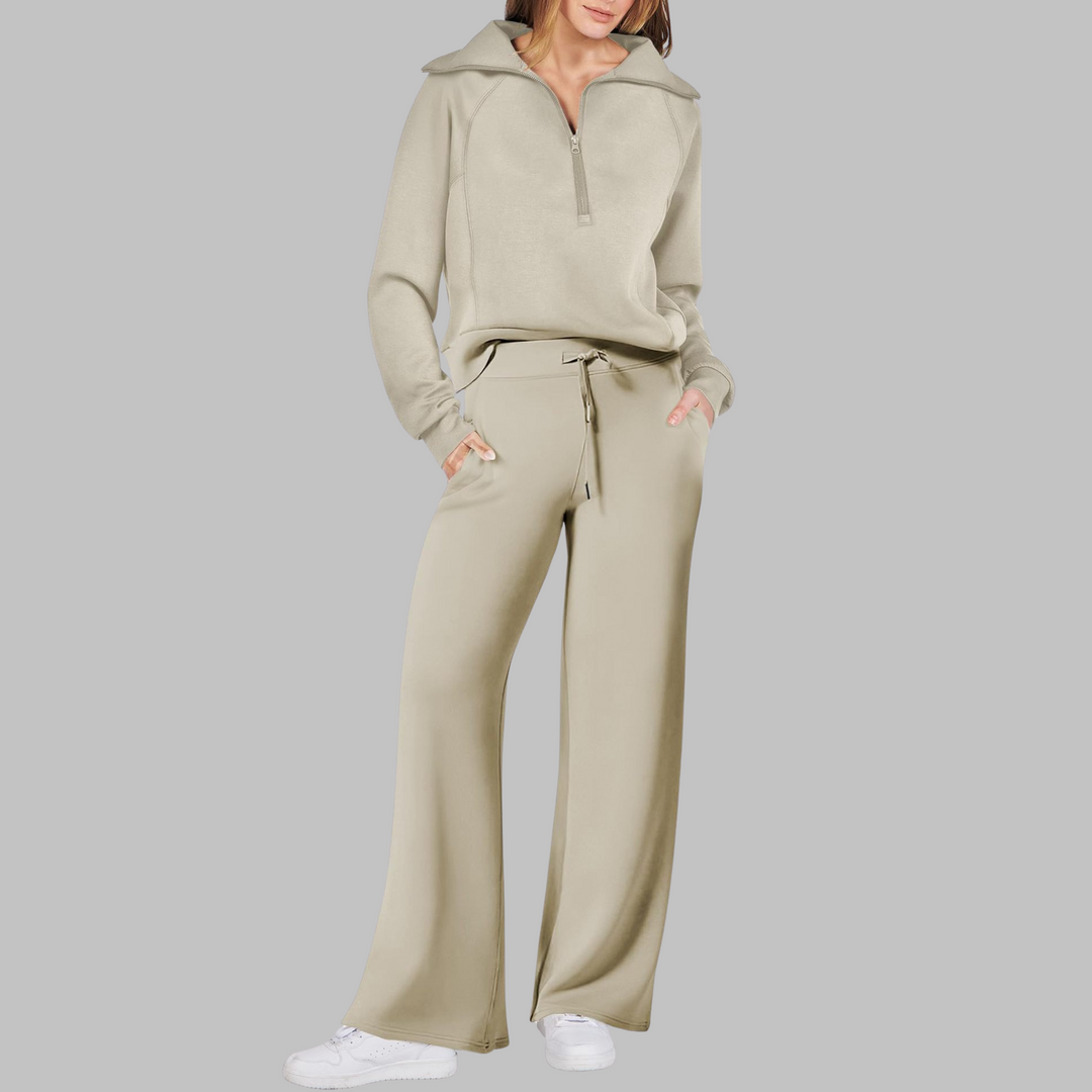 Uday | Comfy Half Zip Sweatshirt and Wide Leg Pants Set