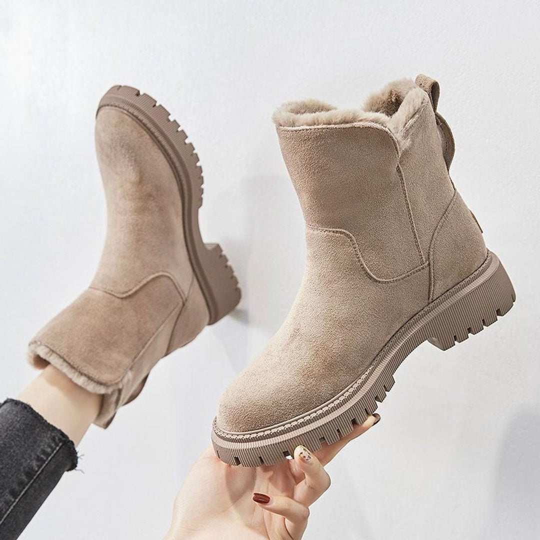 Women's Faux Suede Ankle Boots – Fleece-Lined Platform Snow Boot