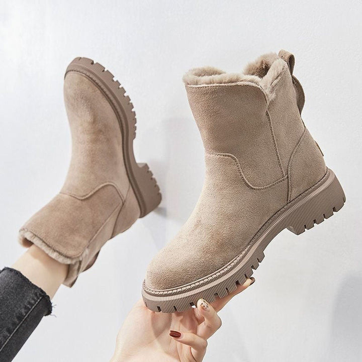 Women's Faux Suede Ankle Boots – Fleece-Lined Platform Snow Boot