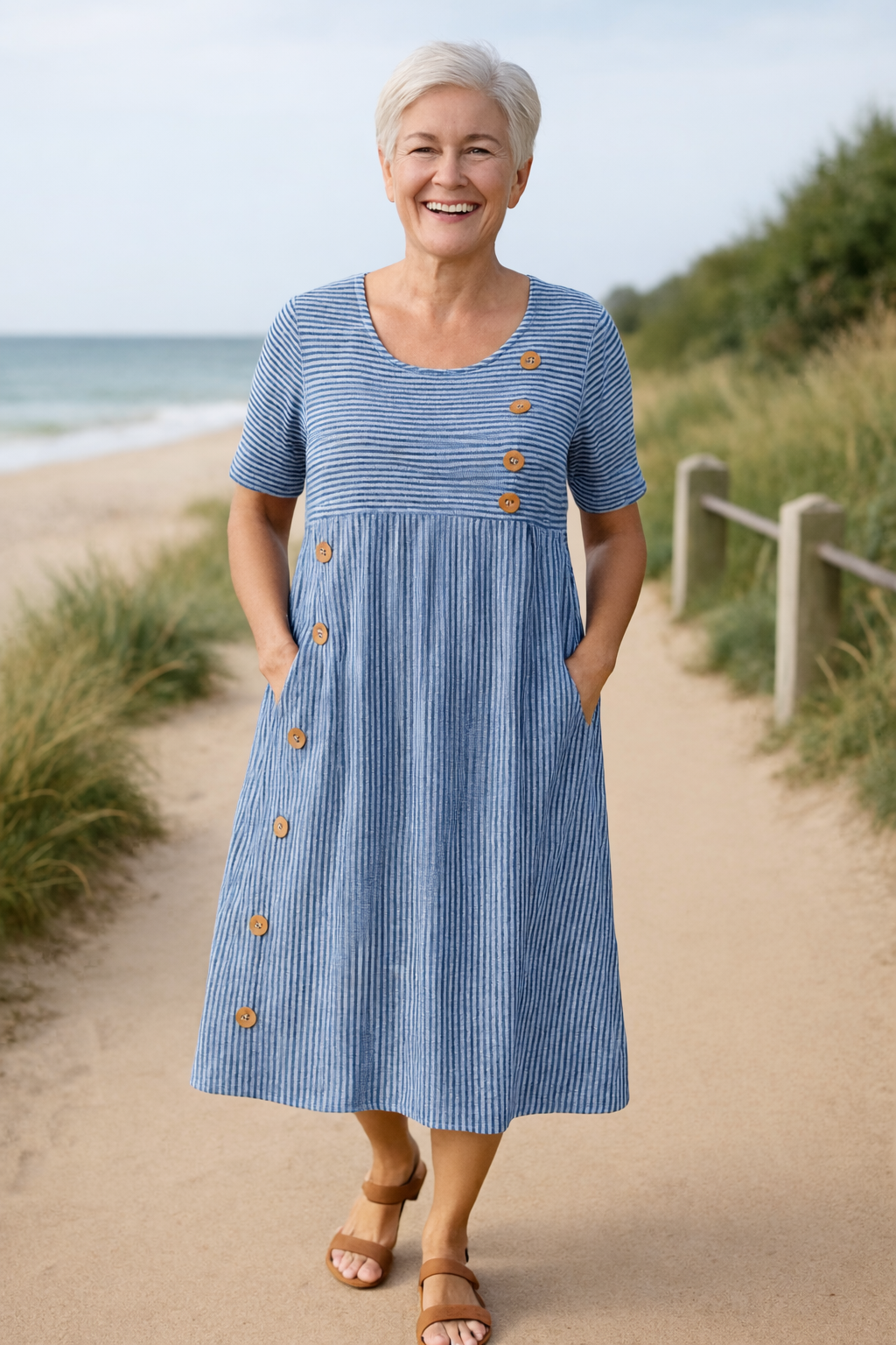 Sofia | Striped Midi Dress – Effortless Comfort, Everyday Confidence