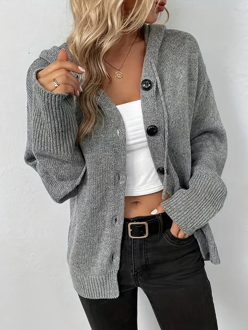 MILSA™ - Cozy Plain Button Front Hooded Cardigan