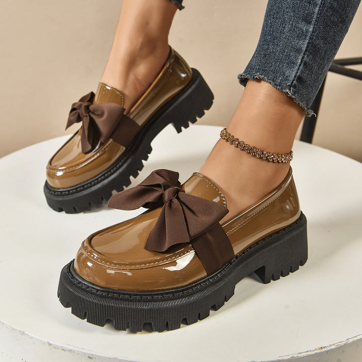 Fuli | Elegant Solid Color Bowknot Slip-On Loafers