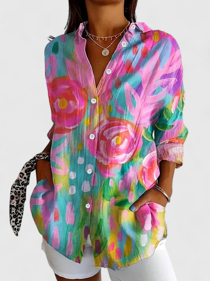 Anica | Vibrant Artistic Button-Up Blouse