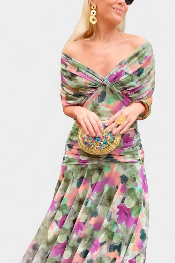 ABIGAIL | LONG FLORAL V-NECK DRESS