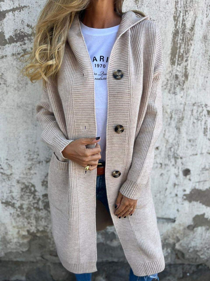 Veronica | Women's Hooded Longline Knit Cardigan with Button Front