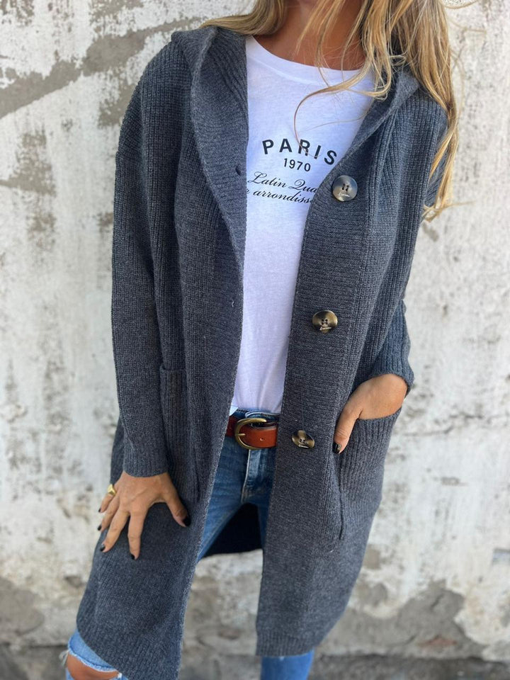 Veronica | Women's Hooded Longline Knit Cardigan with Button Front
