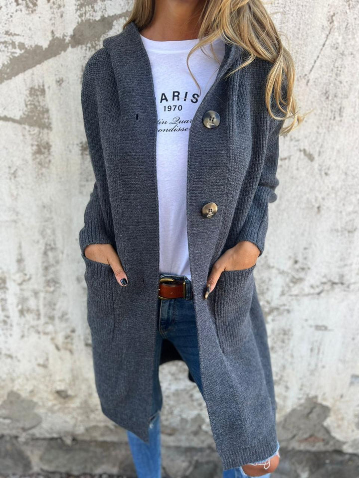 Veronica | Women's Hooded Longline Knit Cardigan with Button Front