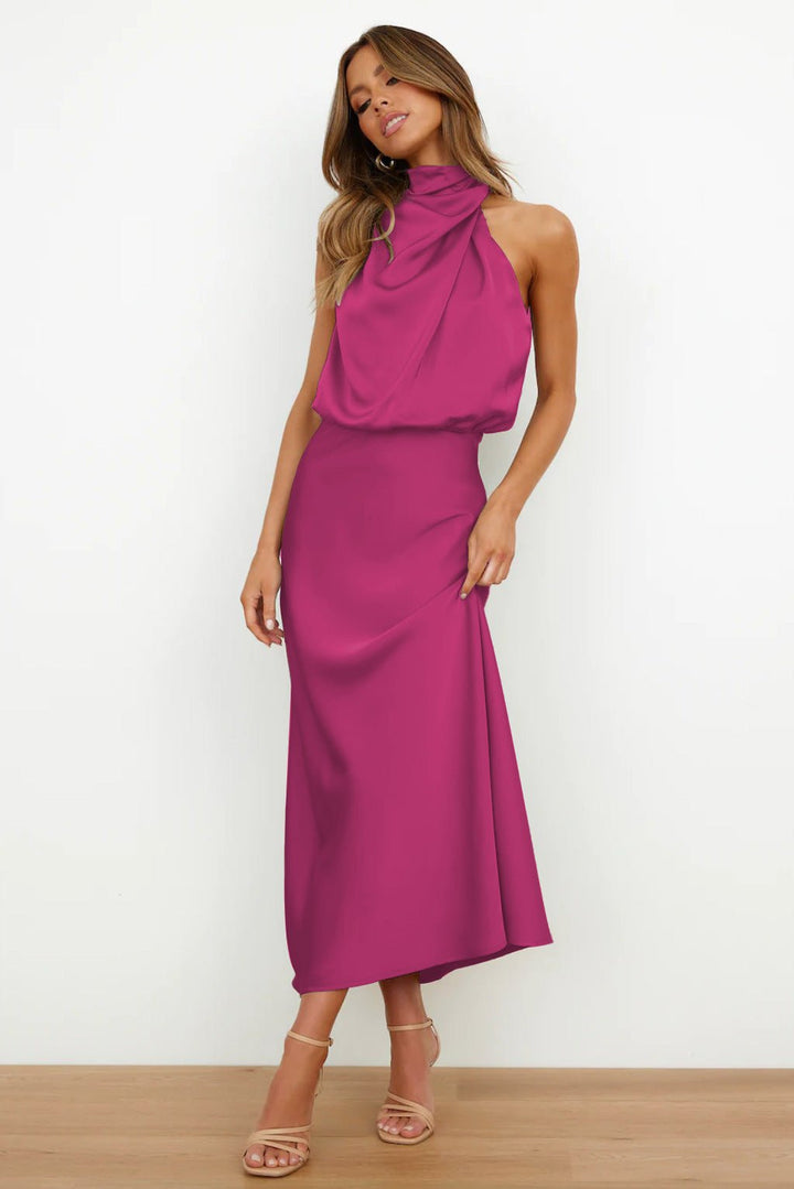 Aukje | - Elegante Abito Lungo Senza Maniche In Raso